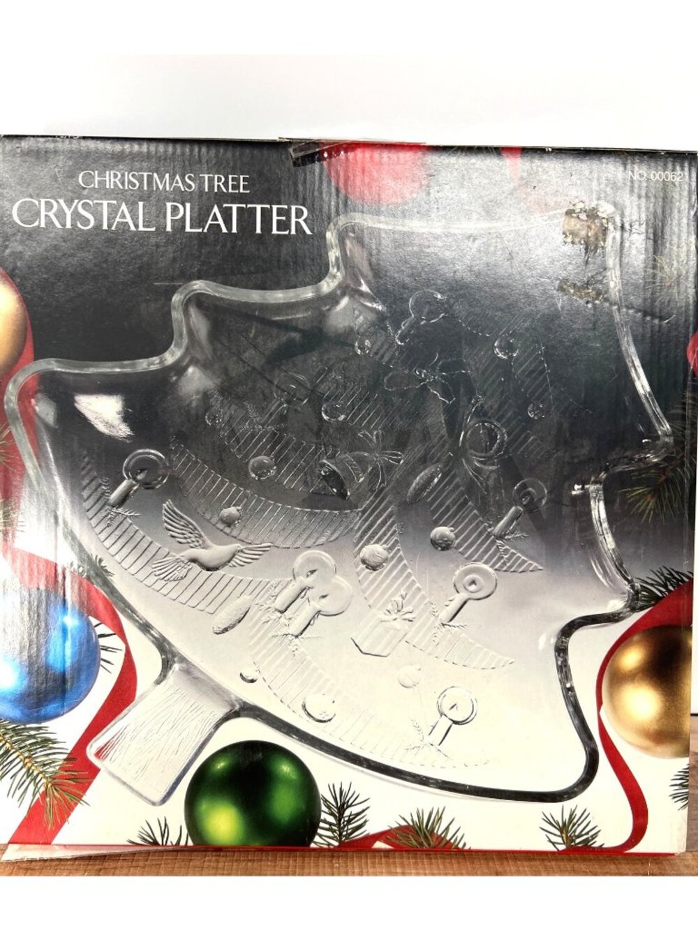 Christmas Tree Crystal Platter With Box